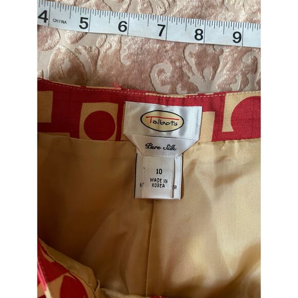 Vintage Talbots red and tan 100% silk pants geometric print size 10 - Picture 6 of 8